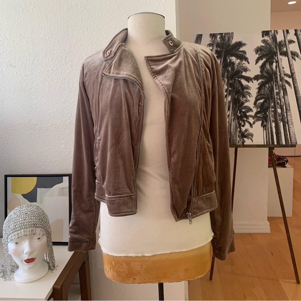 Mustard Seed Taupe colored Velour Moto Jacket. Size S.